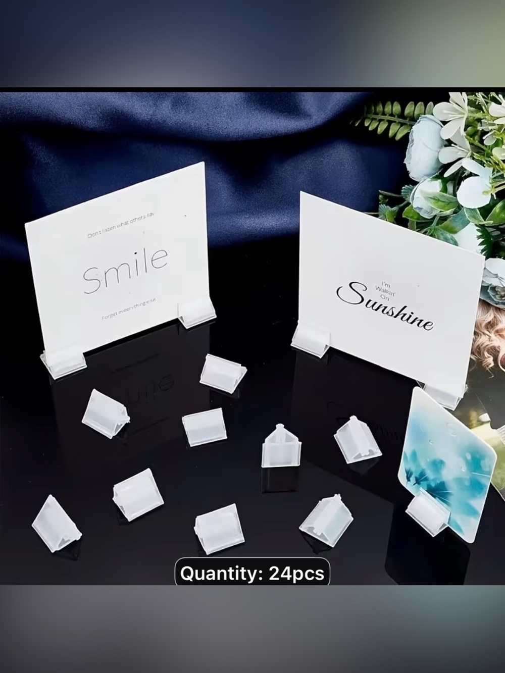 24 Pack Clear Acrylic Place Card Holders | Mini Table Sign Stands/ Display base